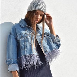 Handpainted Denim Jacket with Feathers